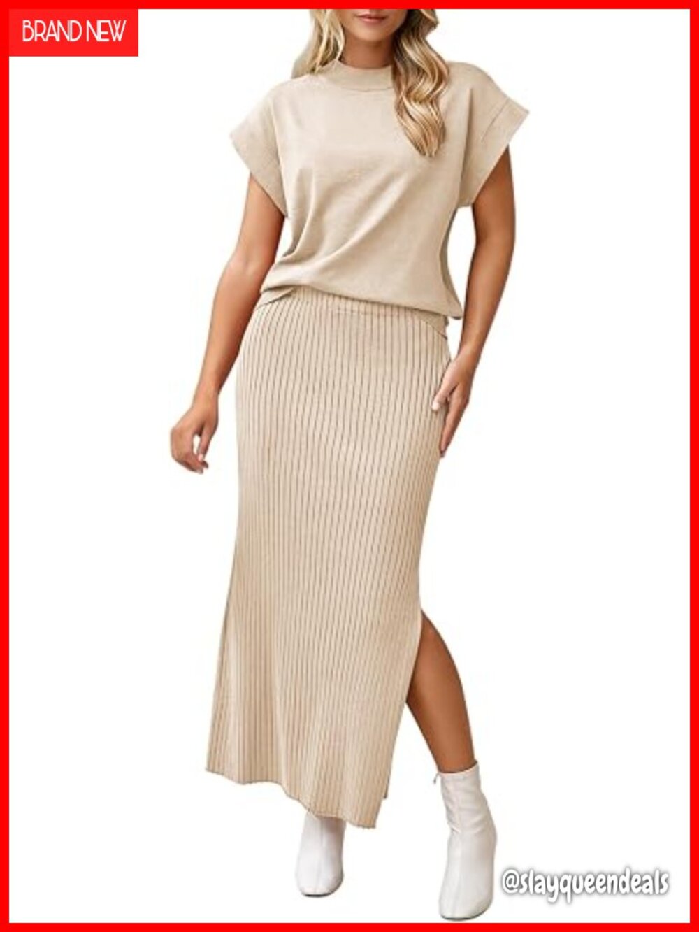 Women's 2 Piece Sweater Outfit Set Cap Sleeve Top Bodycon Maxi Skirt Knit